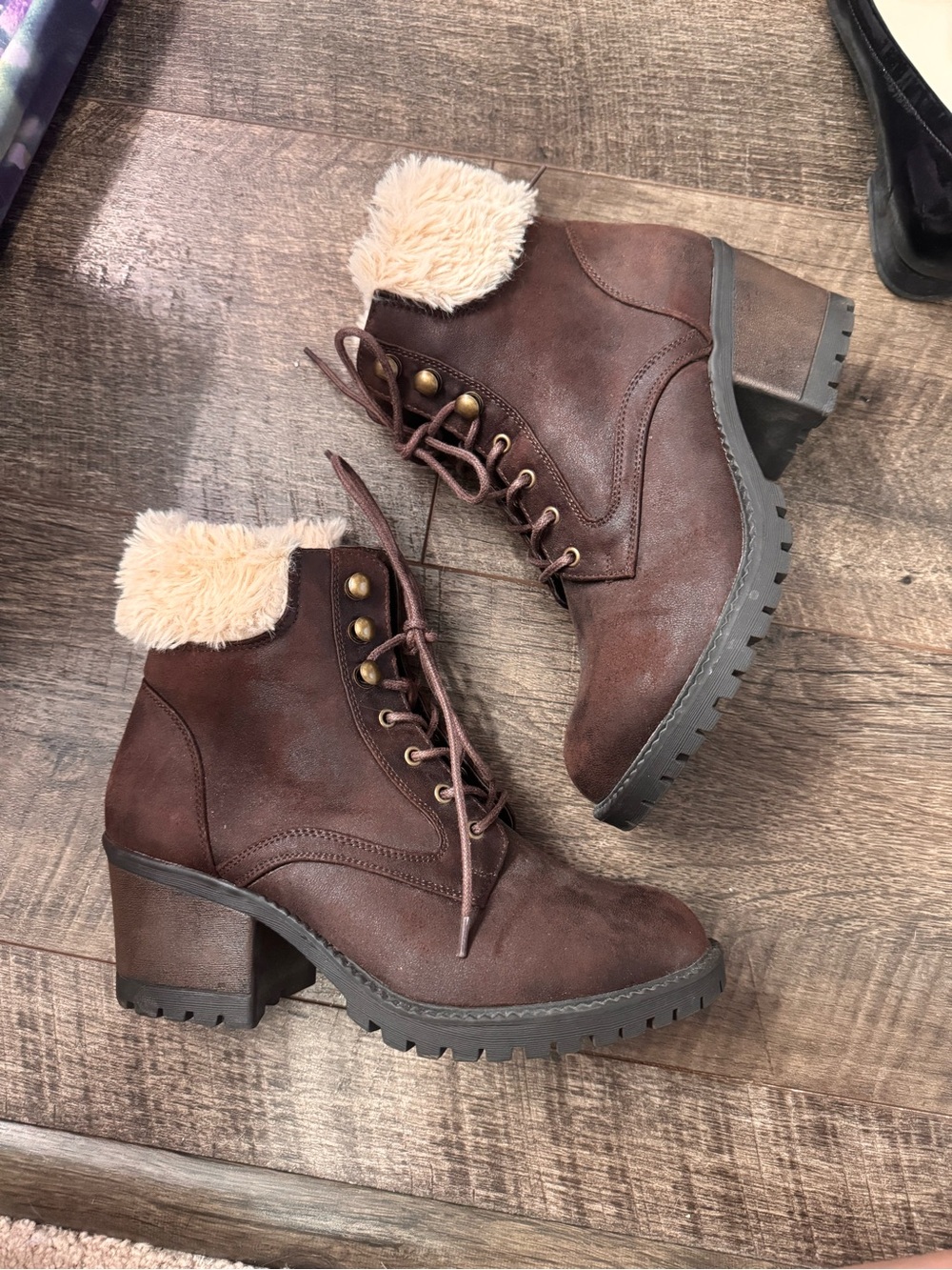 Cliffs White Mountain Brown Faux-Fur Ankle Lace-Up Boots